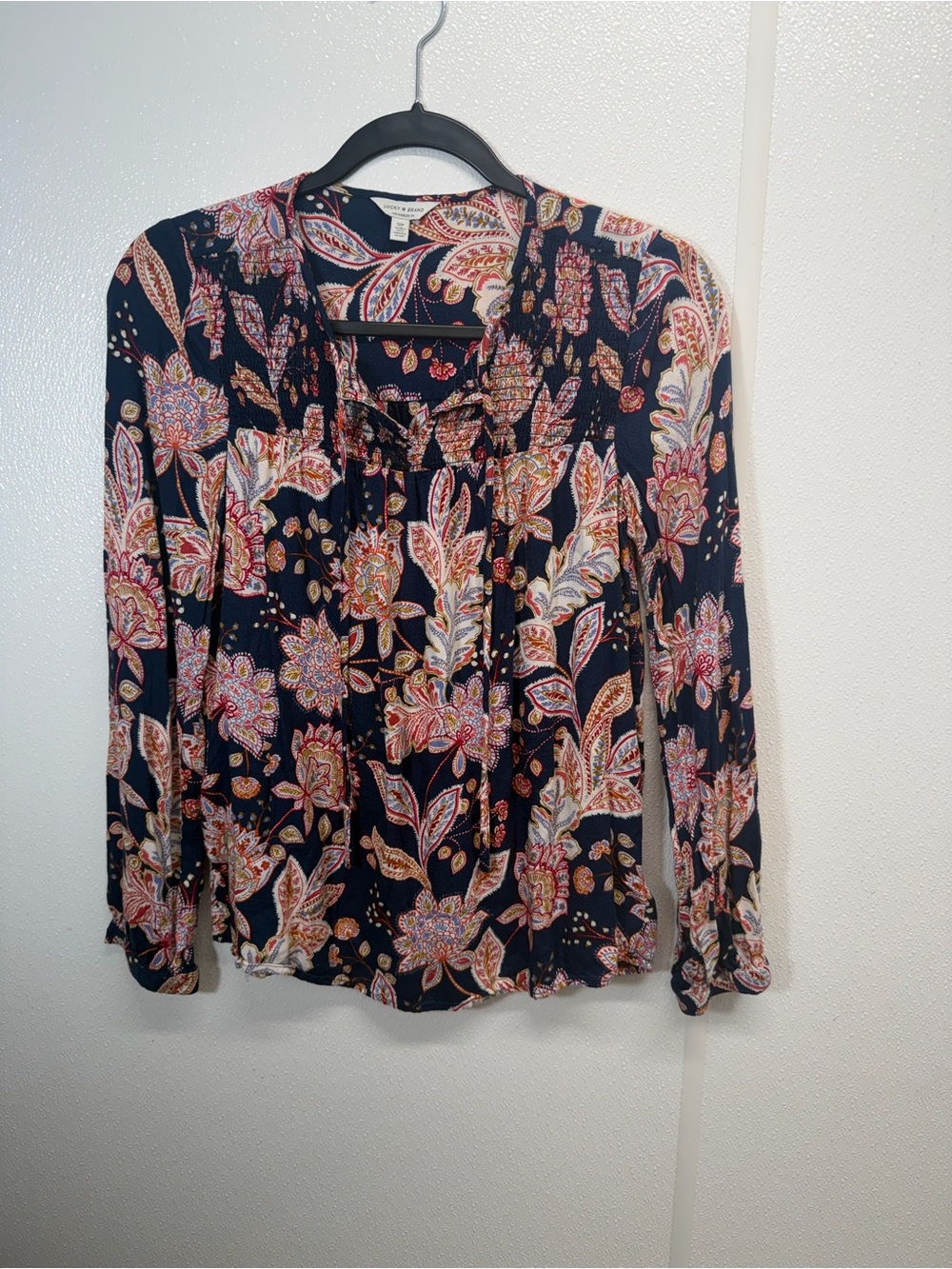 Lucky Brand Navy Paisley Floral Long Sleeve Blouse